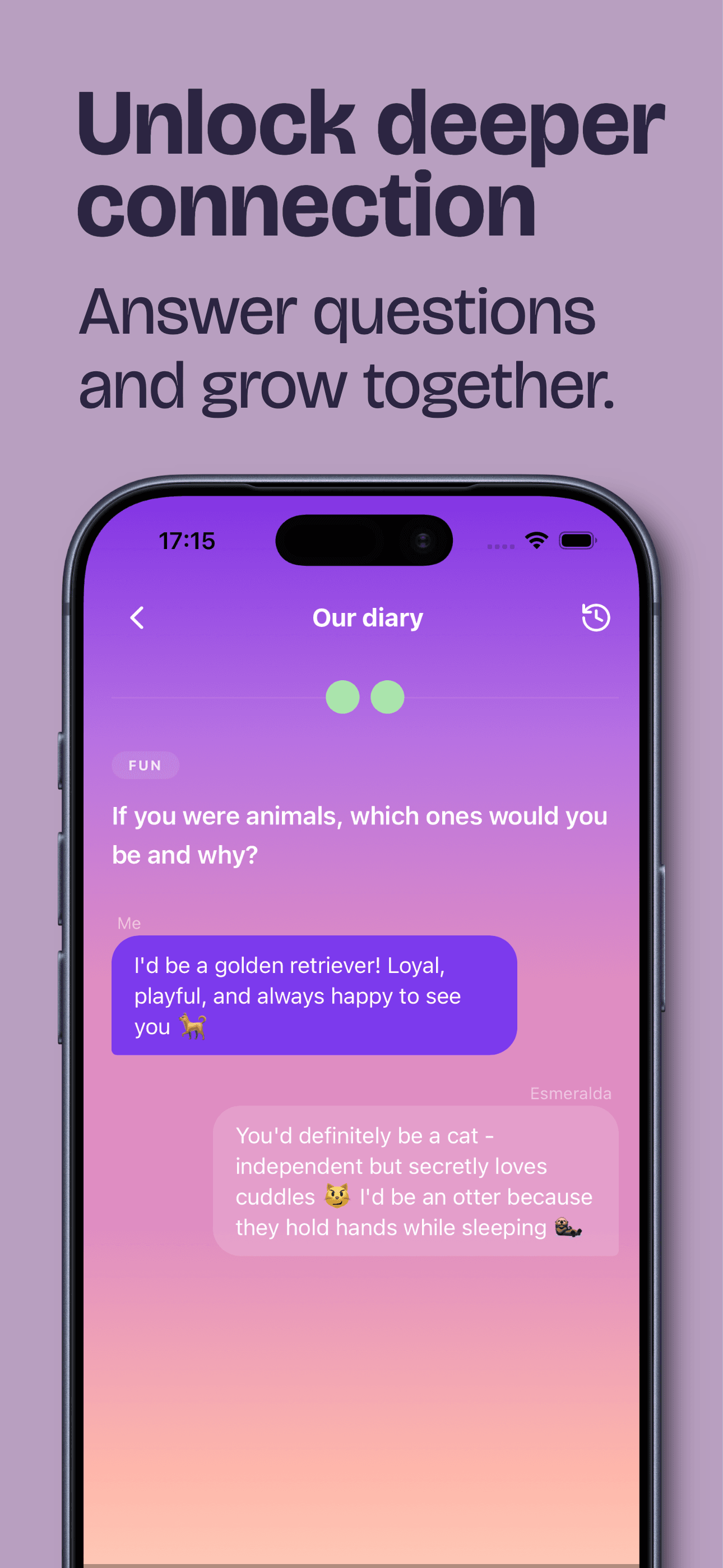 Welu daily questions feature with fun and deep conversation prompts for couples